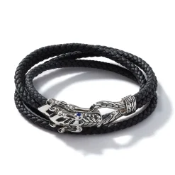 Men John Hardy Leather, Cord & Rubber^Naga Wrap, Leather, Silver, 8Mm
