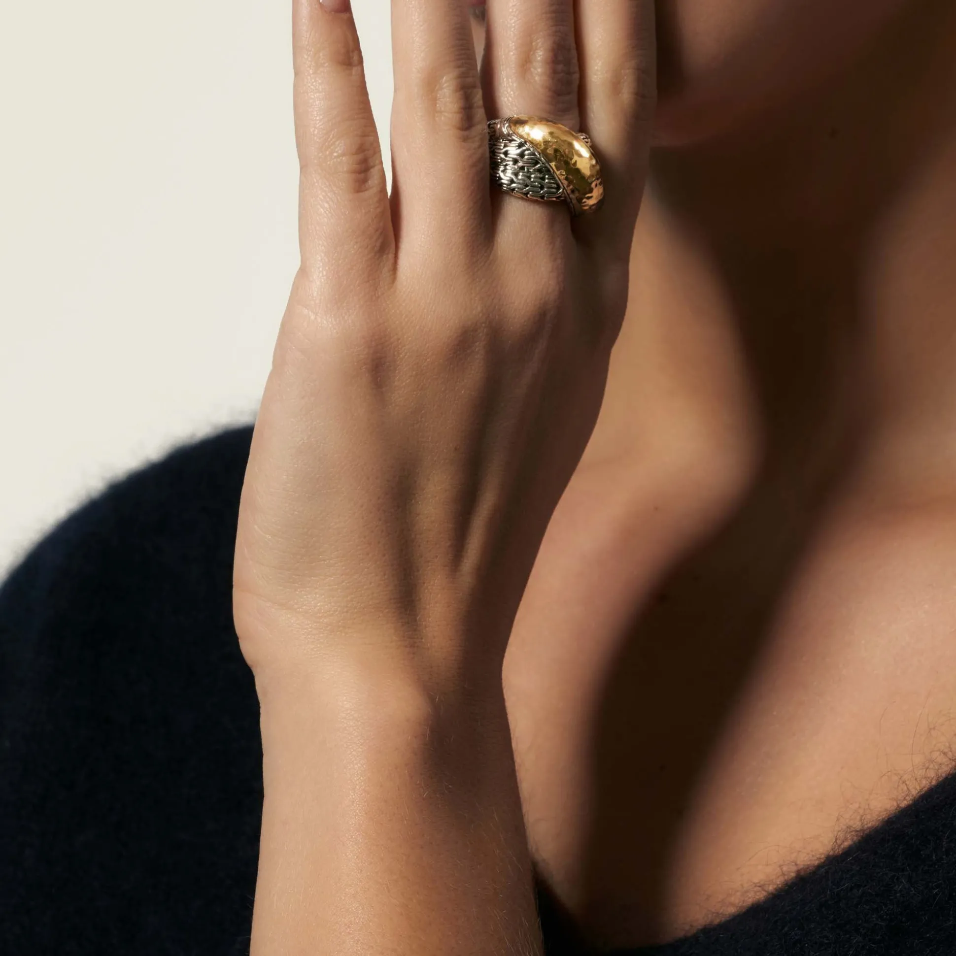 Women John Hardy Statement^Palu Crossover Ring, Gold, Sterling Silver