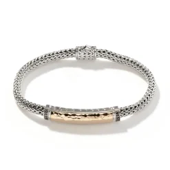 Women John Hardy Chains^Palu Id Bracelet, Silver, Gold, Pave, 5Mm