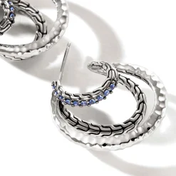 Women John Hardy Statement^Palu J Hoop Earring, Sterling Silver, Pave