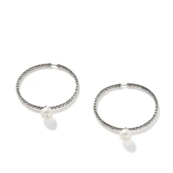 Women John Hardy Statement^Pearl Drop Hoop Earring, Sterling Silver