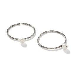 Women John Hardy Statement^Pearl Drop Hoop Earring, Sterling Silver