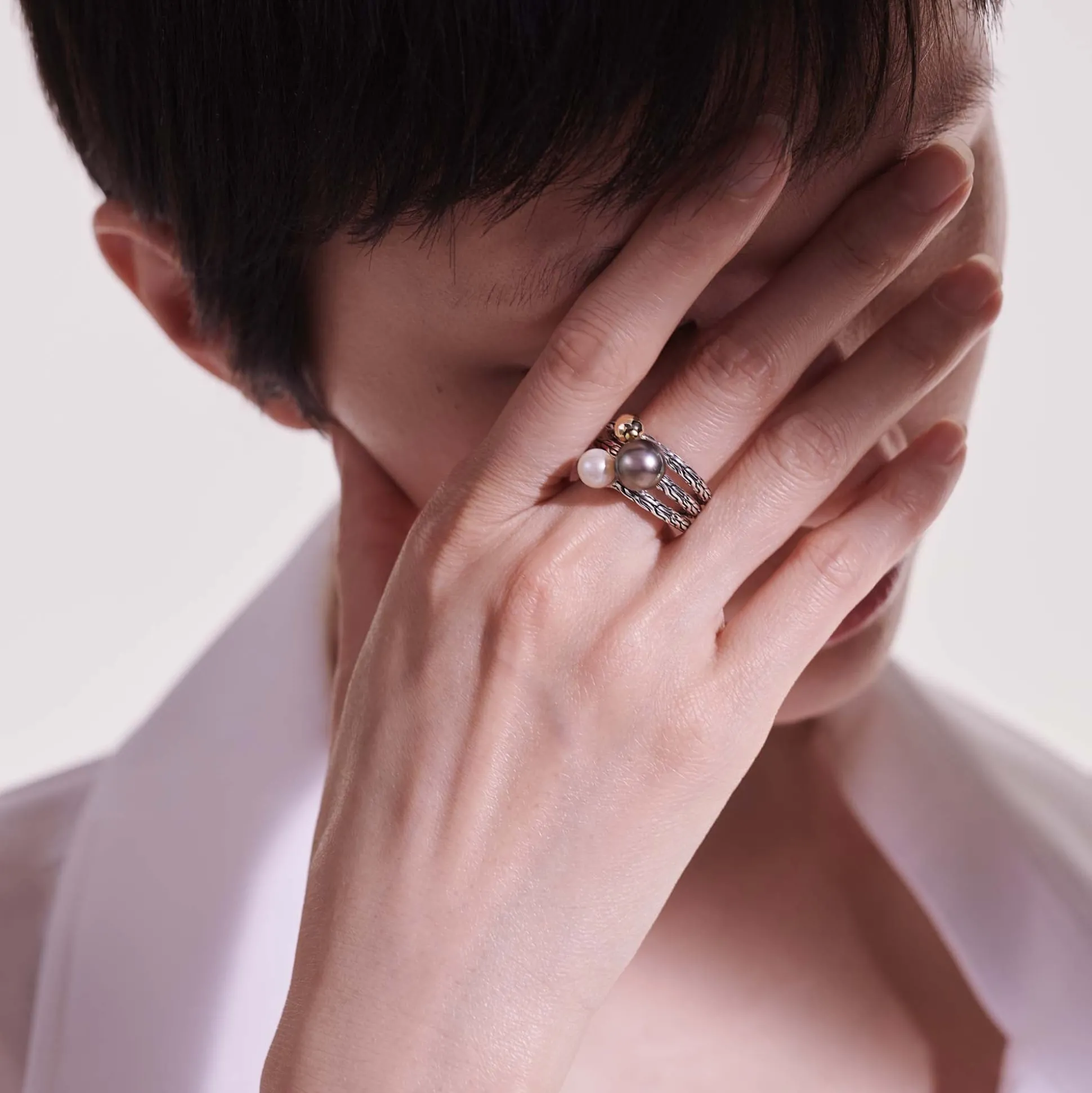 Women John Hardy Statement^Pearl Multi Row Ring, Sterling Silver, Gold