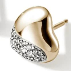 Women John Hardy Studs^Pebble Heart Stud Earring, Gold, Diamonds
