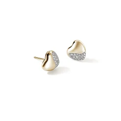 Women John Hardy Studs^Pebble Heart Stud Earring, Gold, Diamonds