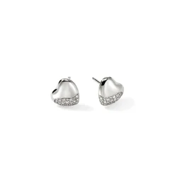 Women John Hardy Studs^Pebble Heart Stud Earring, Gold, Diamonds