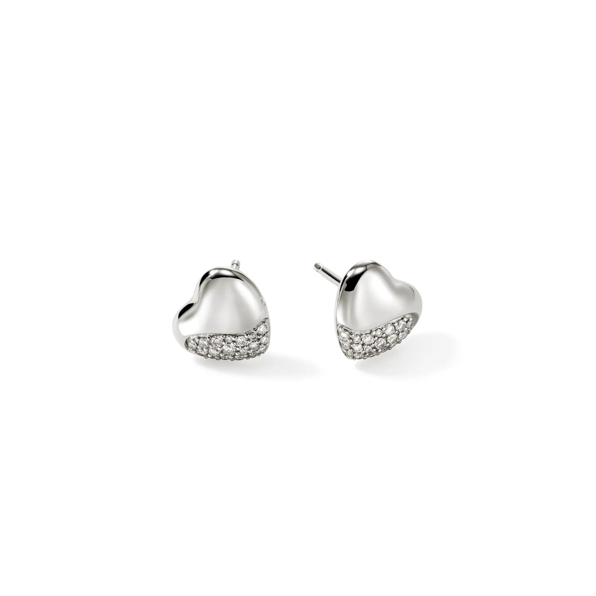 Women John Hardy Studs^Pebble Heart Stud Earring, Gold, Diamonds