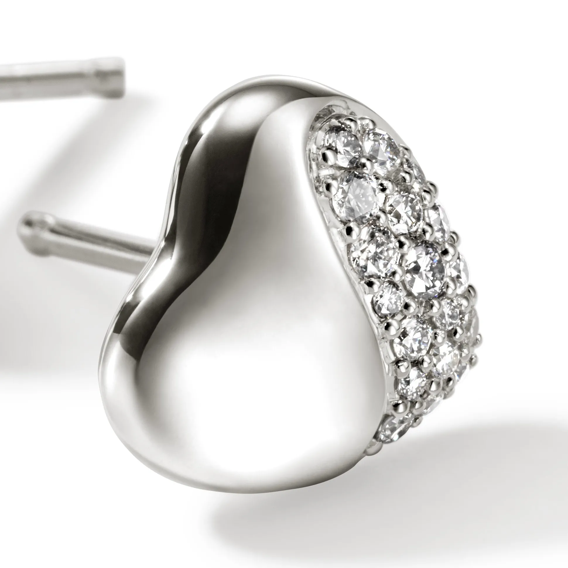 Women John Hardy Studs^Pebble Heart Stud Earring, Gold, Diamonds