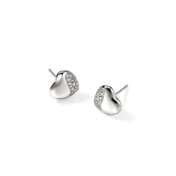 Women John Hardy Studs^Pebble Heart Stud Earring, Gold, Diamonds