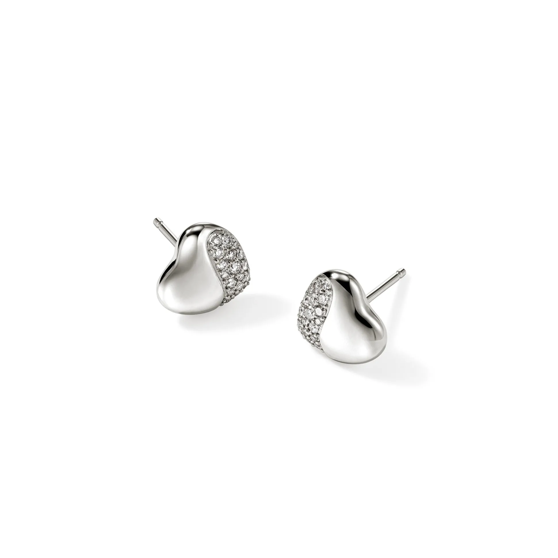 Women John Hardy Studs^Pebble Heart Stud Earring, Gold, Diamonds