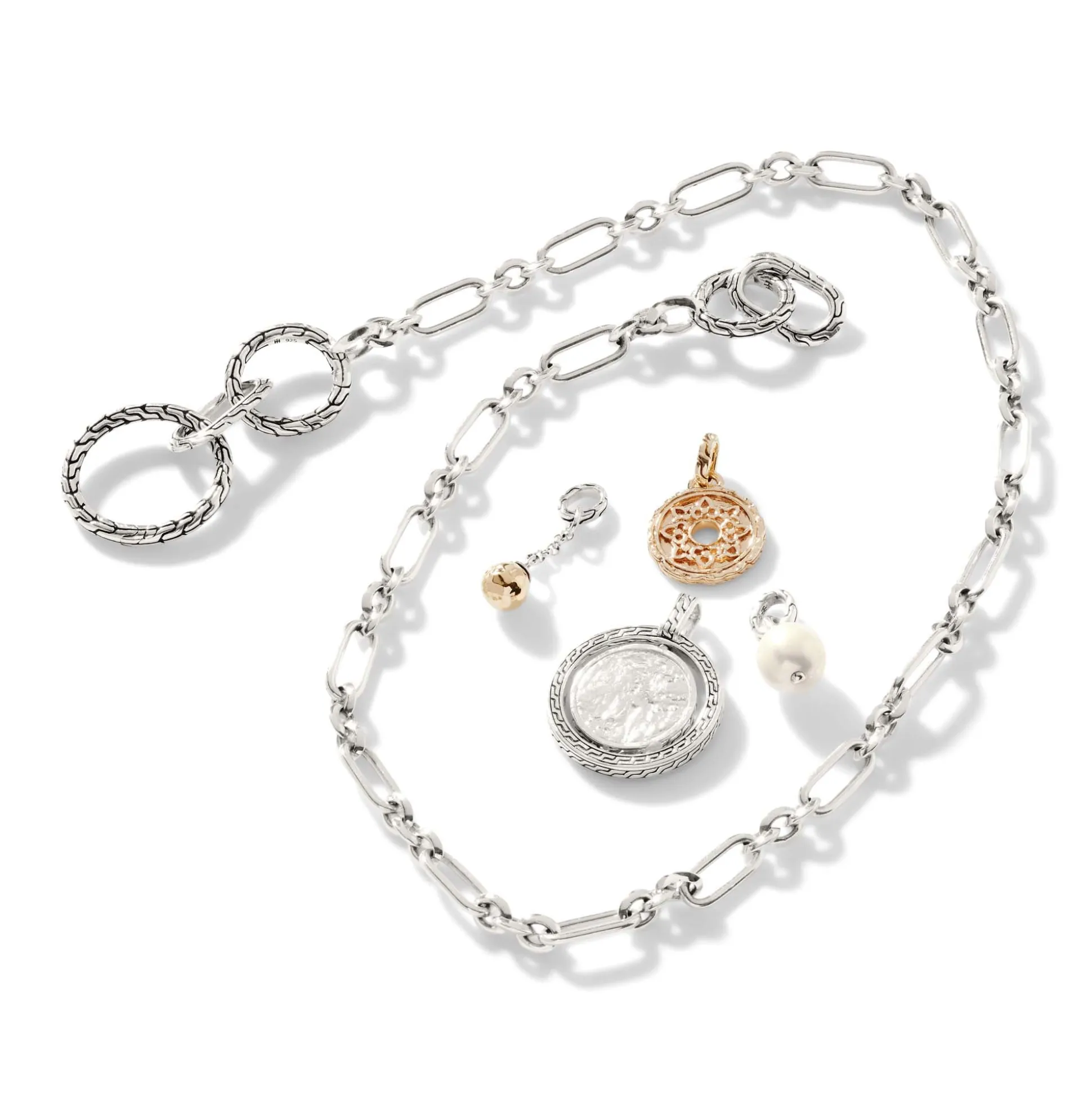 Women John Hardy Pendants^Pendant Keyring Necklace, Silver, Gold, Pearl