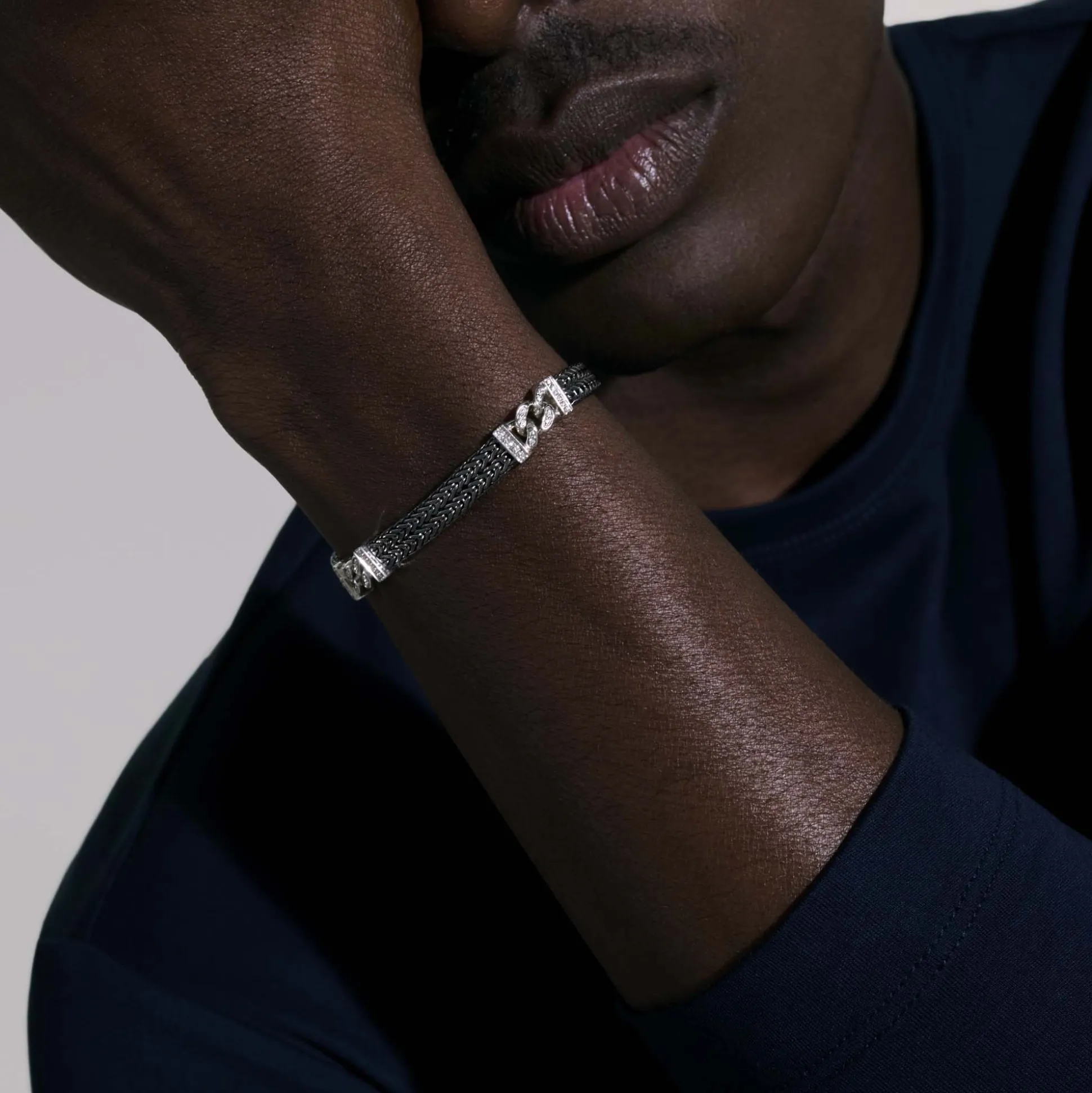 Men John Hardy Chains^Rata Chain Bracelet, Dark Silver, Diamonds