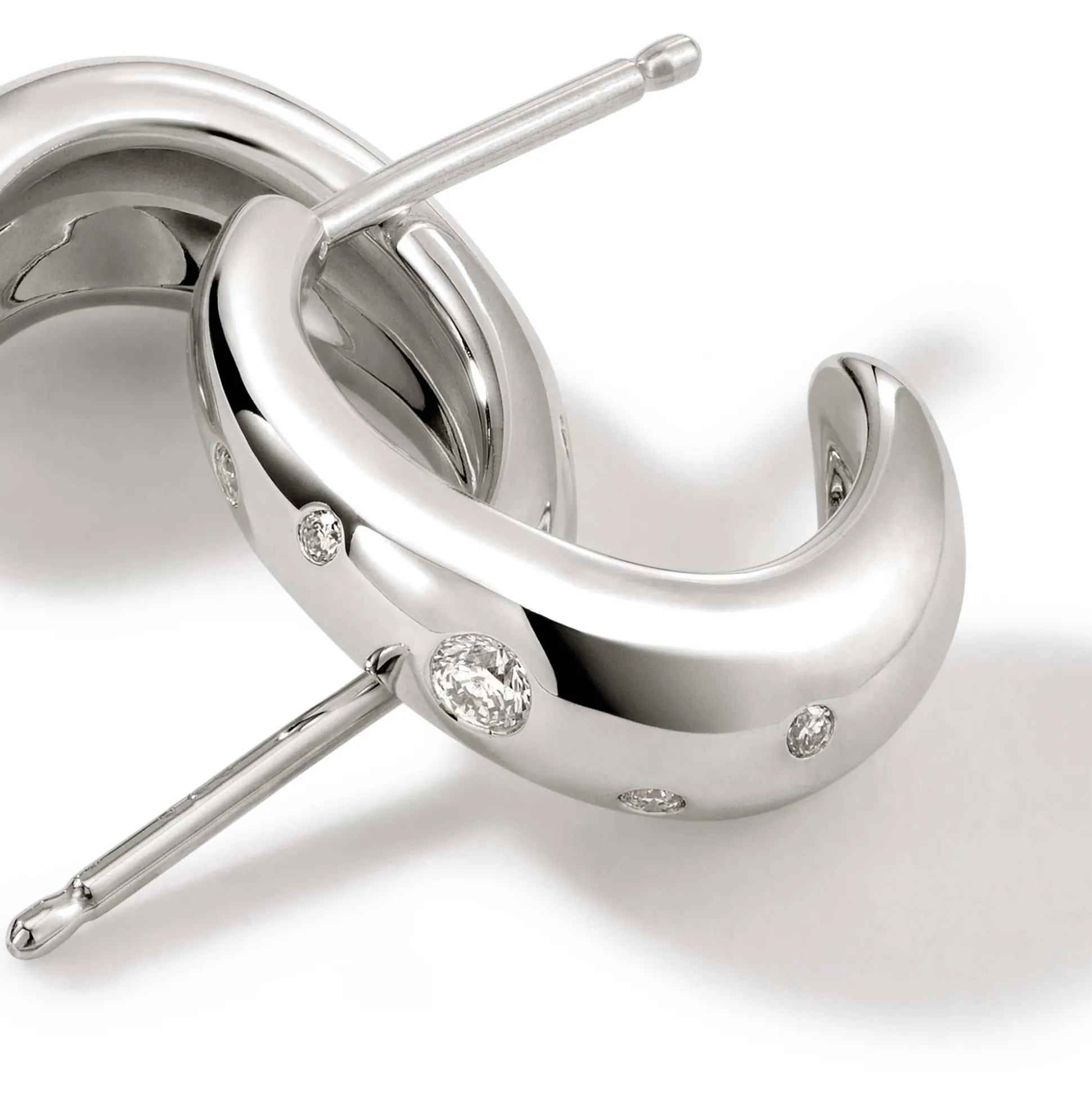 Women John Hardy Statement^Surf J Hoop Earring, Silver, Diamonds, Small