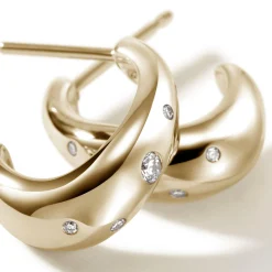 Women John Hardy Statement^Surf J Hoop Earring, Silver, Diamonds, Small