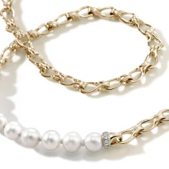 Women John Hardy Layering^Surf Necklace, Gold, Diamonds, Pearl, 10Mm
