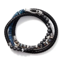 Men John Hardy Beads^Triple Wrap, Silver, Gemstone, Leather