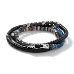 Men John Hardy Beads^Triple Wrap, Silver, Gemstone, Leather